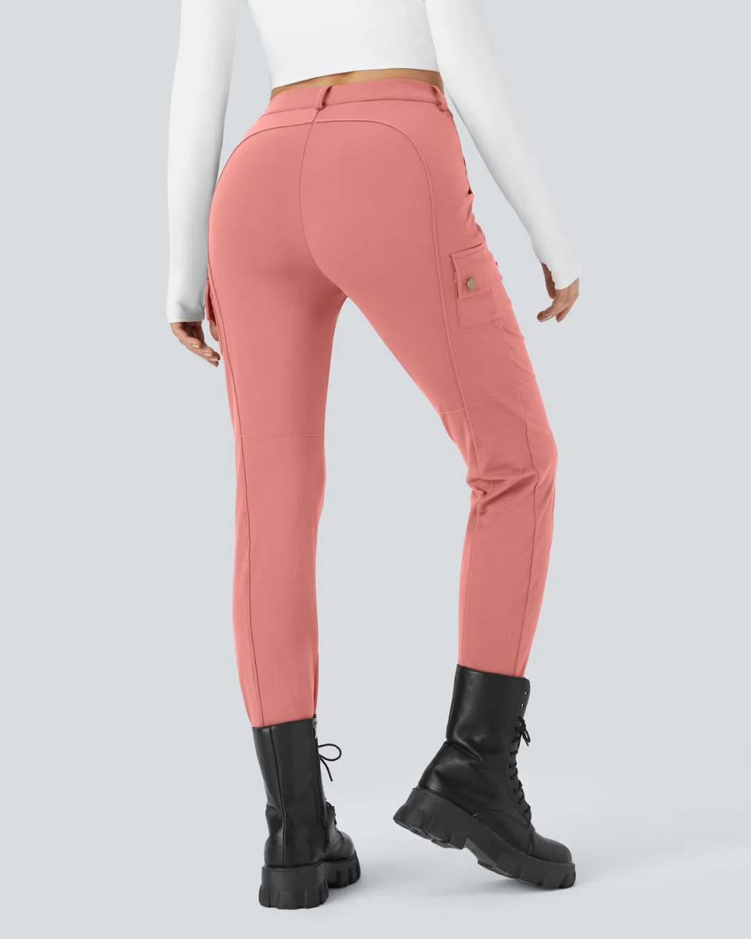 Pantaloni Casual Simpli și Conici cu Talie Înaltă și Mai Multe Buzunare pentru Femei