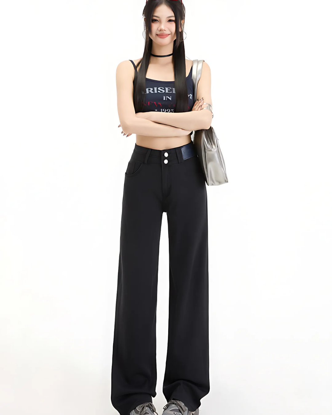 Pantaloni Largi Pentru femei cu doi Nasturi