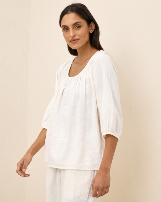 Bluză cu gât Rotund Double Gauze Lightness și Stil Natural