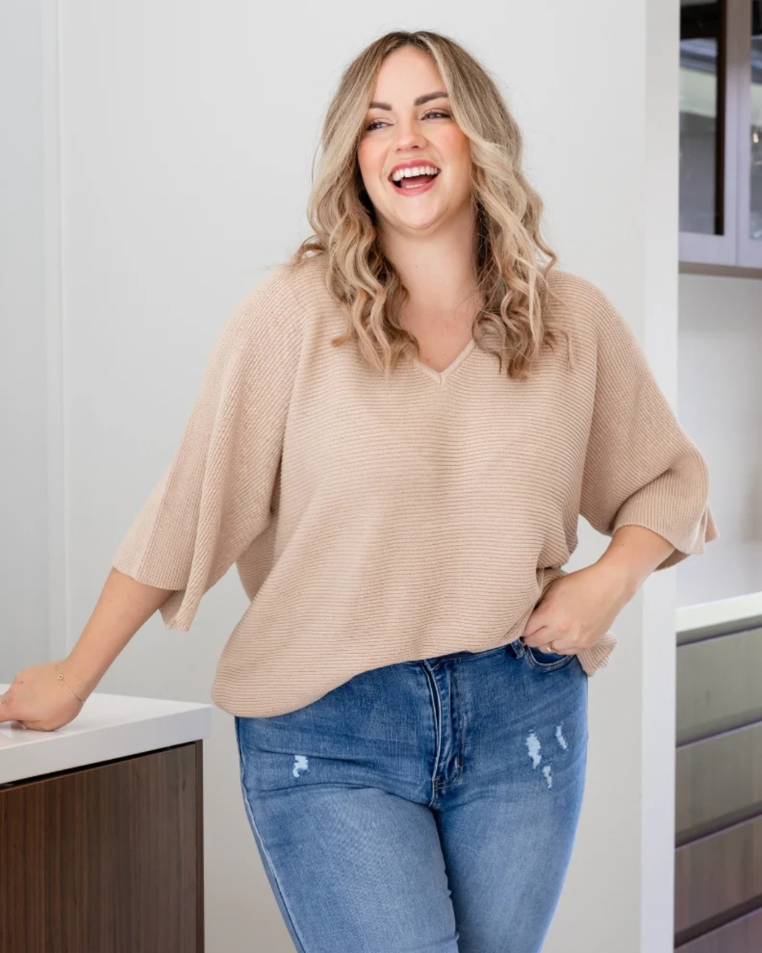 Bluză Casual din Tricot cu Mâneci Largi, cu Potrivire Confortabilă