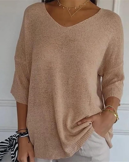 Bluză Tricotată cu Mâneci Franțuzești cu Mâneci Franțuzești Pentru Femei Ușoare cu Gât în ​​​​V 