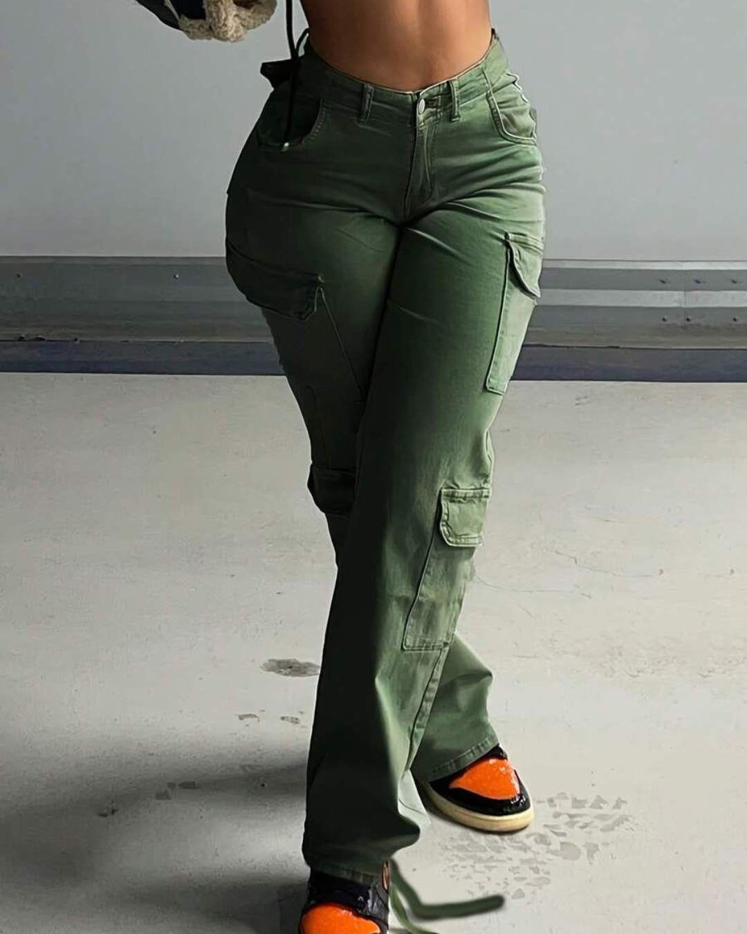 Pantaloni Cargo cu Talie Înaltă pentru Femei cu Multiple Buzunare