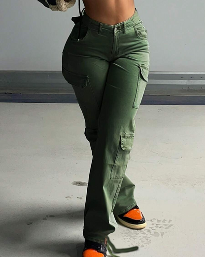 Pantaloni Cargo cu Talie Înaltă pentru Femei cu Multiple Buzunare