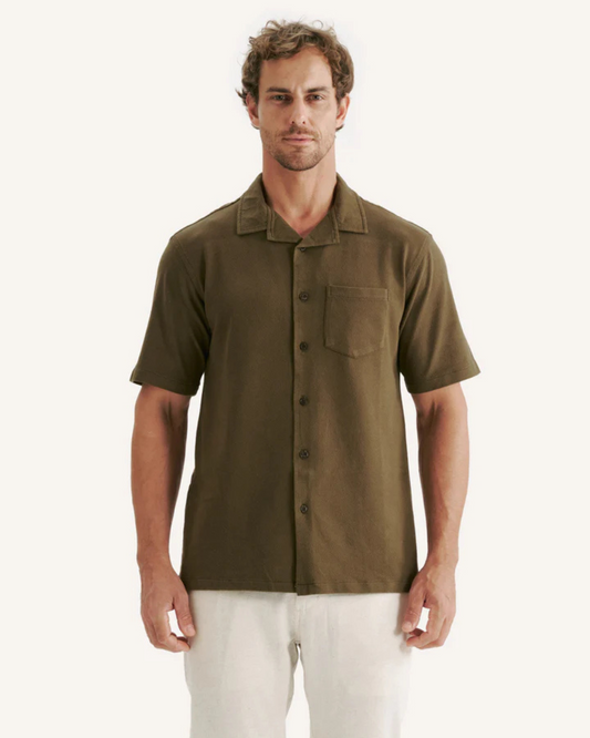 Cămașă din in cu mâneci scurte și nasturi pentru bărbați