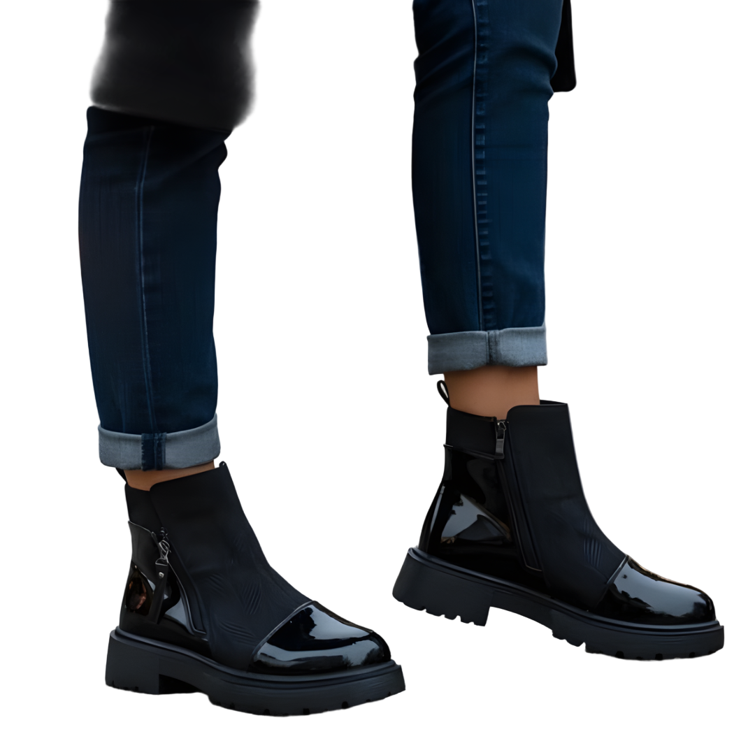 Botine de damă cu căptușeală interioară și stil combinat