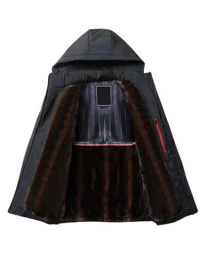 Jachetă cu Glugă Detașabilă și Căptușeală Caldă Pentru Bărbați