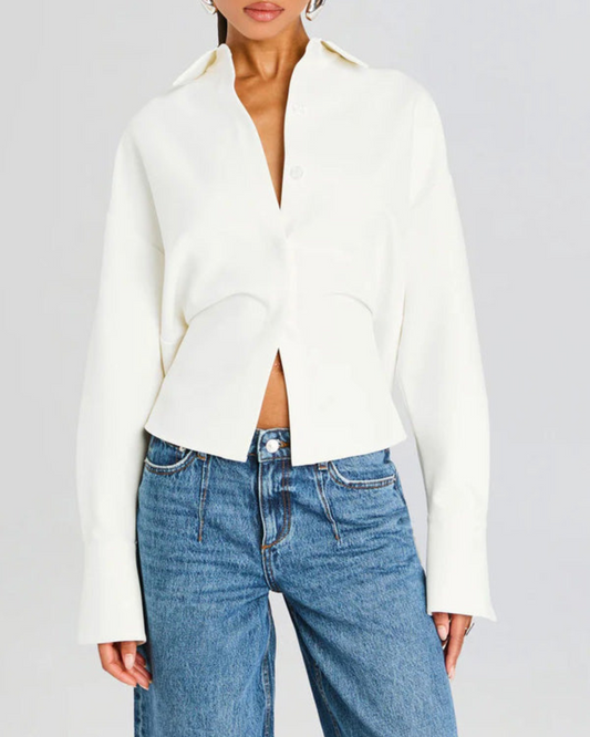 Cămașă minimalistă cu mâneci lungi nasturi și croială lejeră pentru femei