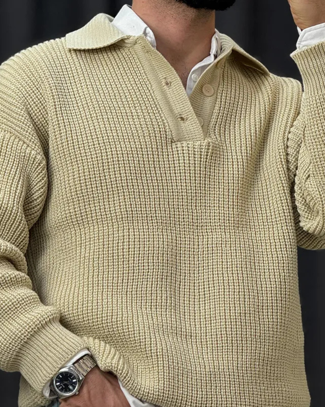 Pulover din tricot cu guler polo pentru bărbați®