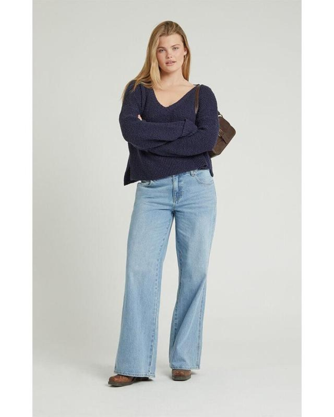 Blugi Largi cu Talie Joasă de Damă