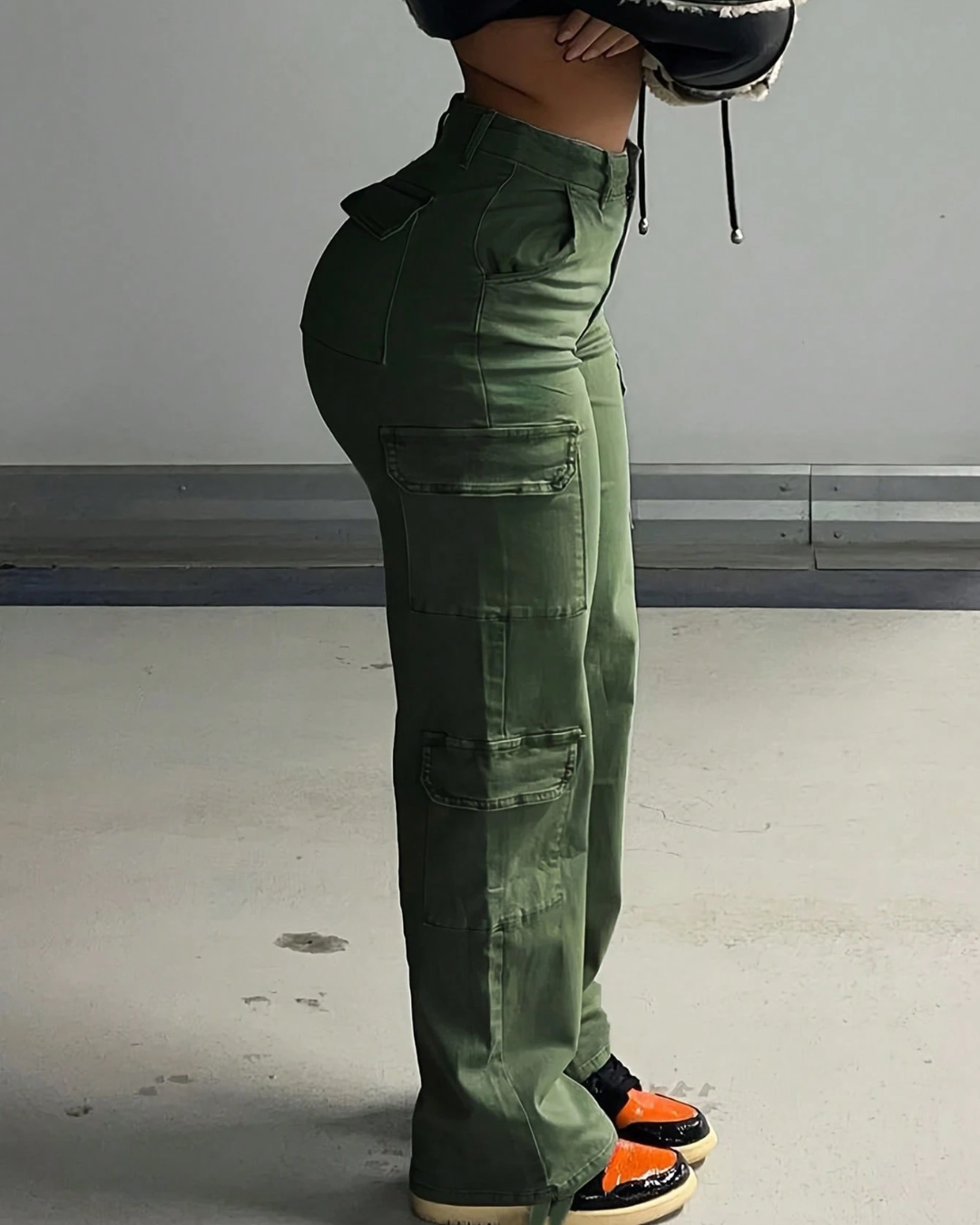 Pantaloni Cargo cu Talie Înaltă pentru Femei cu Multiple Buzunare