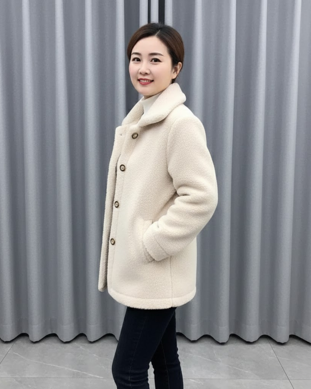 Palton Gros din Catifea cu Blană de Miel Pentru Femei