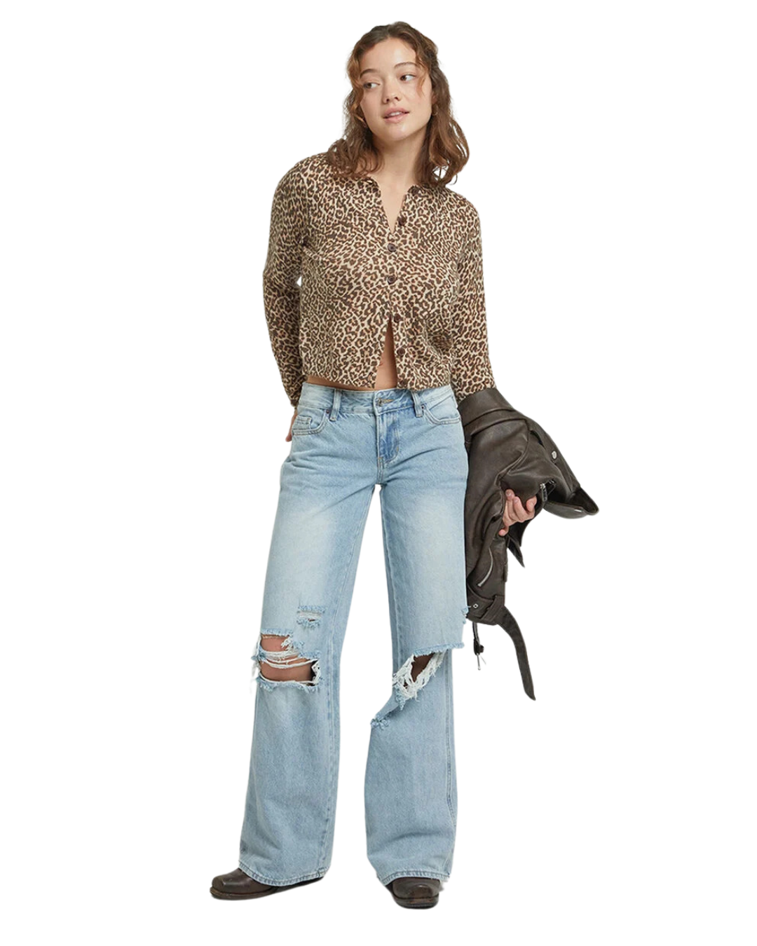 Blugi Drepți pentru Femei cu Efect Uzat și Tăieturi Moderne