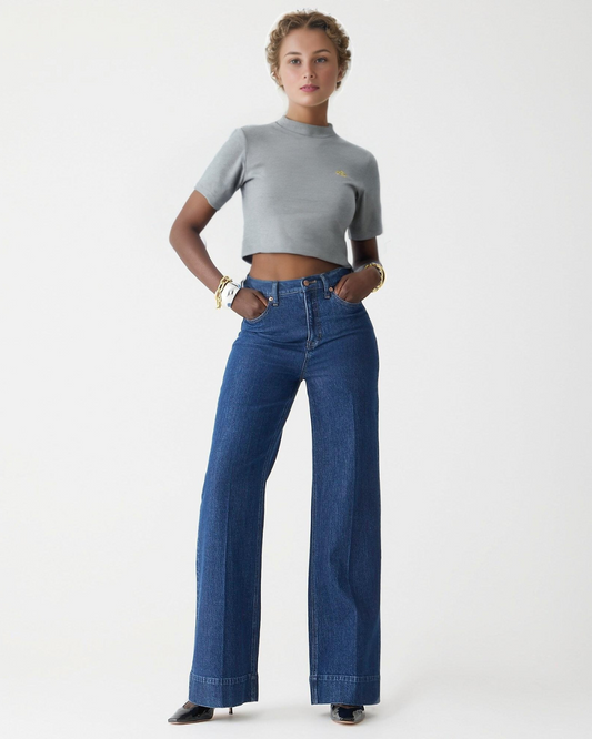 Blugi cu Picior Larg, Talie Înaltă și Control al Abdomenului