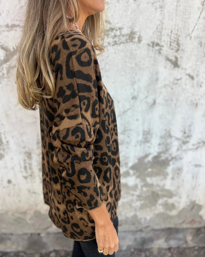 Bluză Extensibilă Pentru Femei cu Imprimeu Animal și Decolteu Rotund