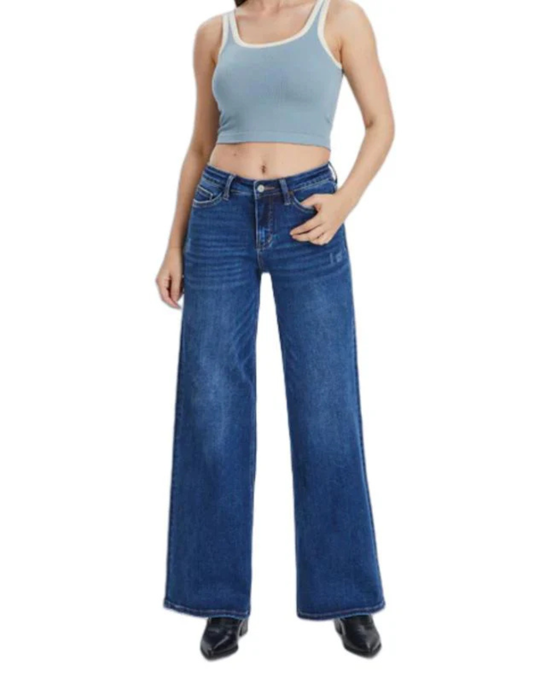 Blugi Largi cu Talie Medie-Joasă pentru Femei