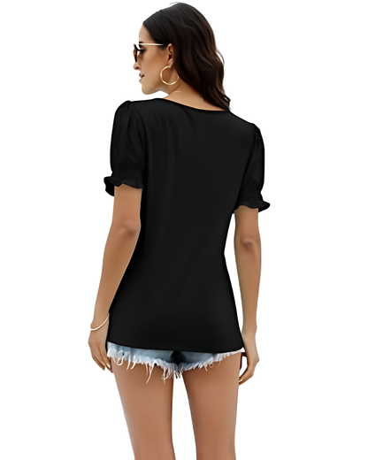 Bluză Casual Pentru Femei cu Gât Pătrat și Mâneci încrețite