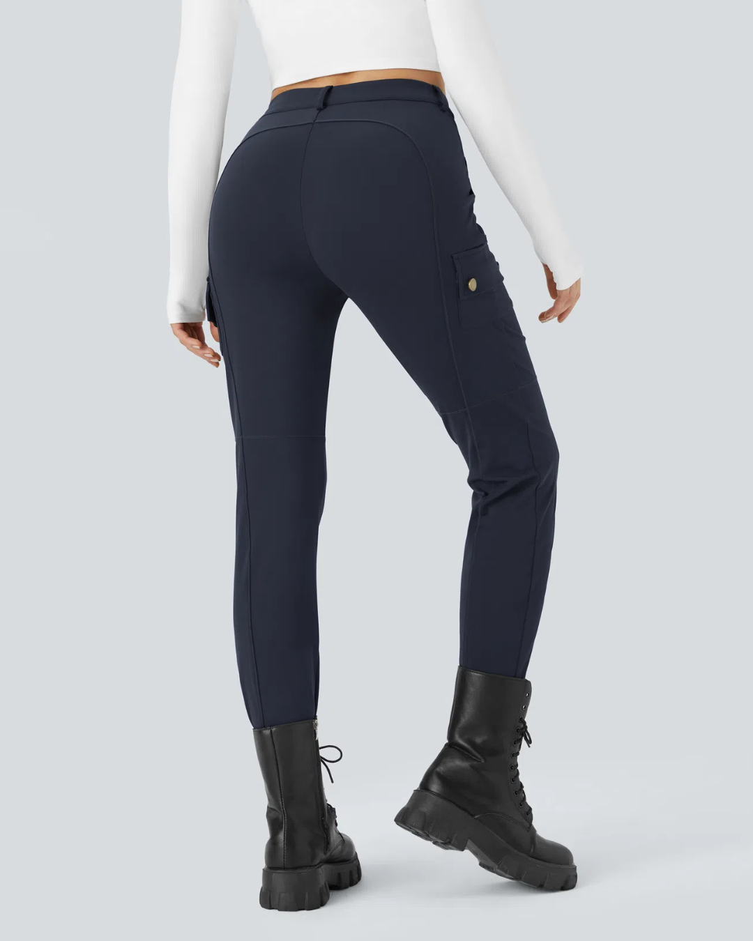 Pantaloni Casual Simpli și Conici cu Talie Înaltă și Mai Multe Buzunare pentru Femei