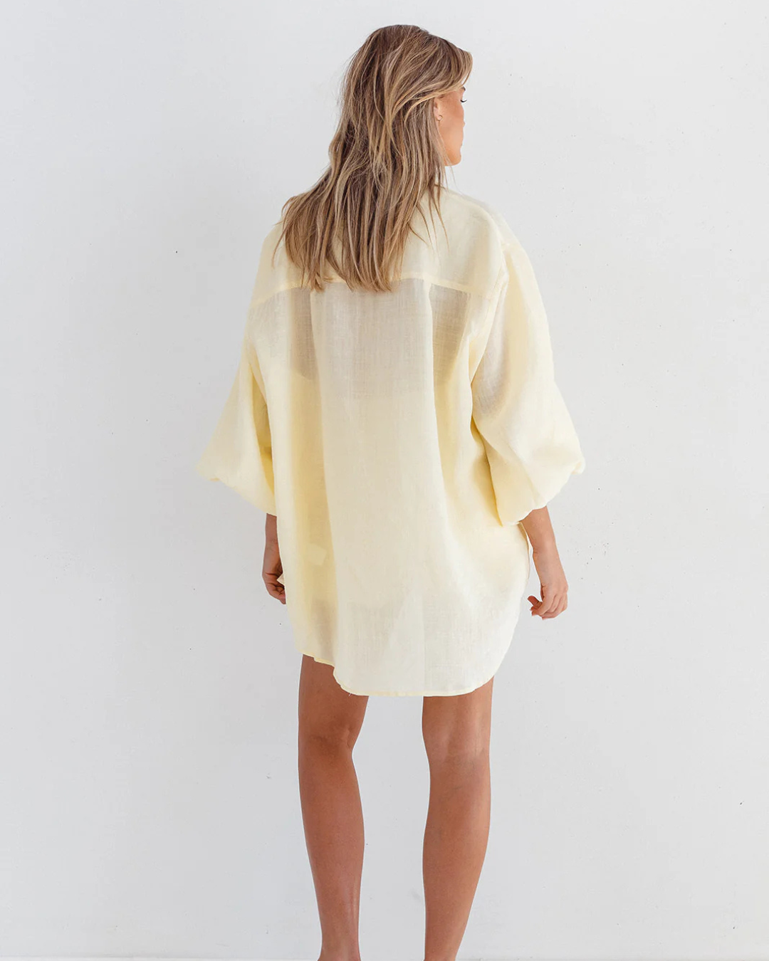 Cămașă oversize din in pentru femei, cu design casual și mâneci bufante