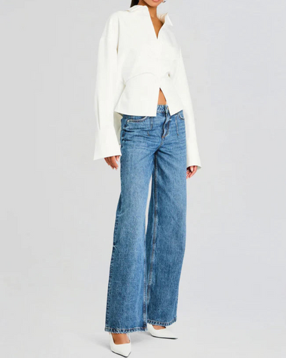 Cămașă minimalistă cu mâneci lungi nasturi și croială lejeră pentru femei