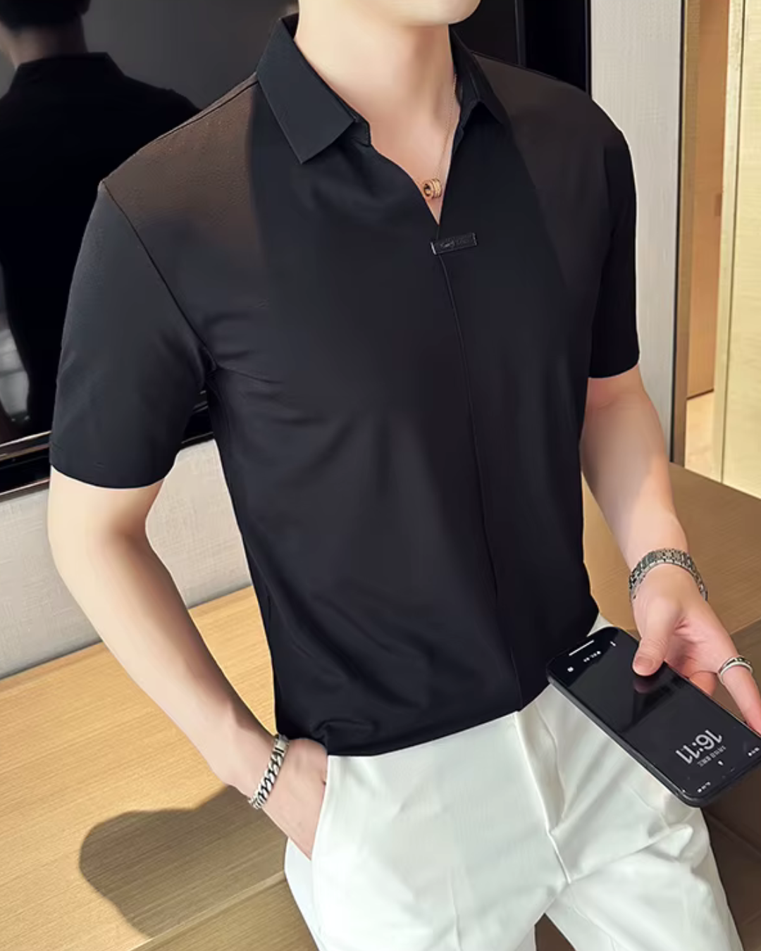 -Elasticitate Ridicată, Ușoară, Moale și Rezistentă la încrețire Cămașă Polo Pentru Bărbați în Culoare Solidă