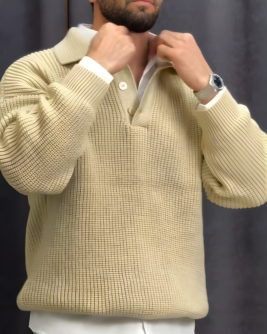 Pulover din tricot cu guler polo pentru bărbați®