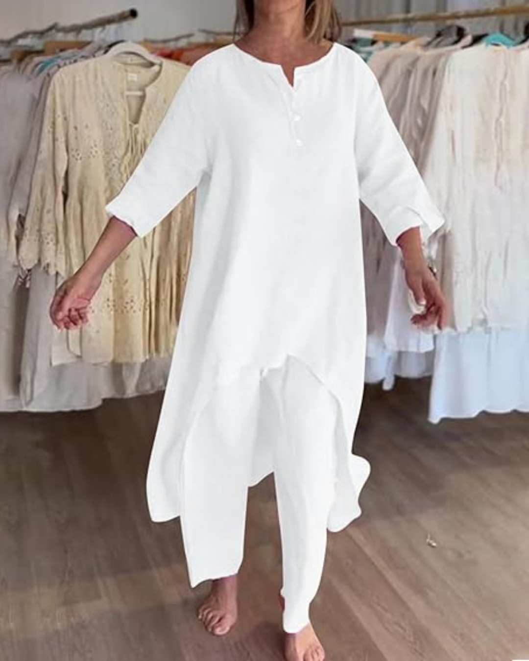 Set Casual din In pentru Femei Stil Natural