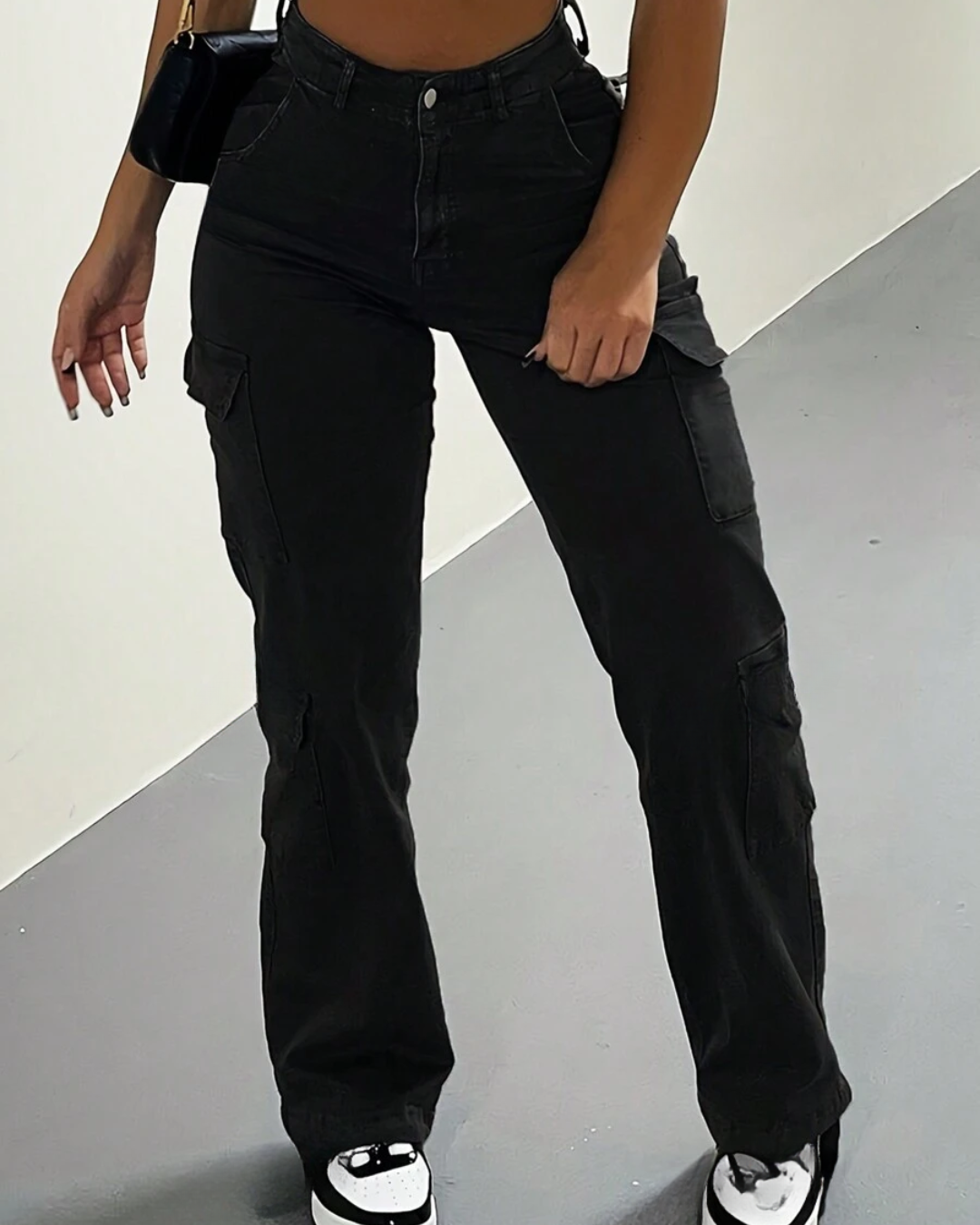 Pantaloni Cargo cu Talie Înaltă pentru Femei cu Multiple Buzunare