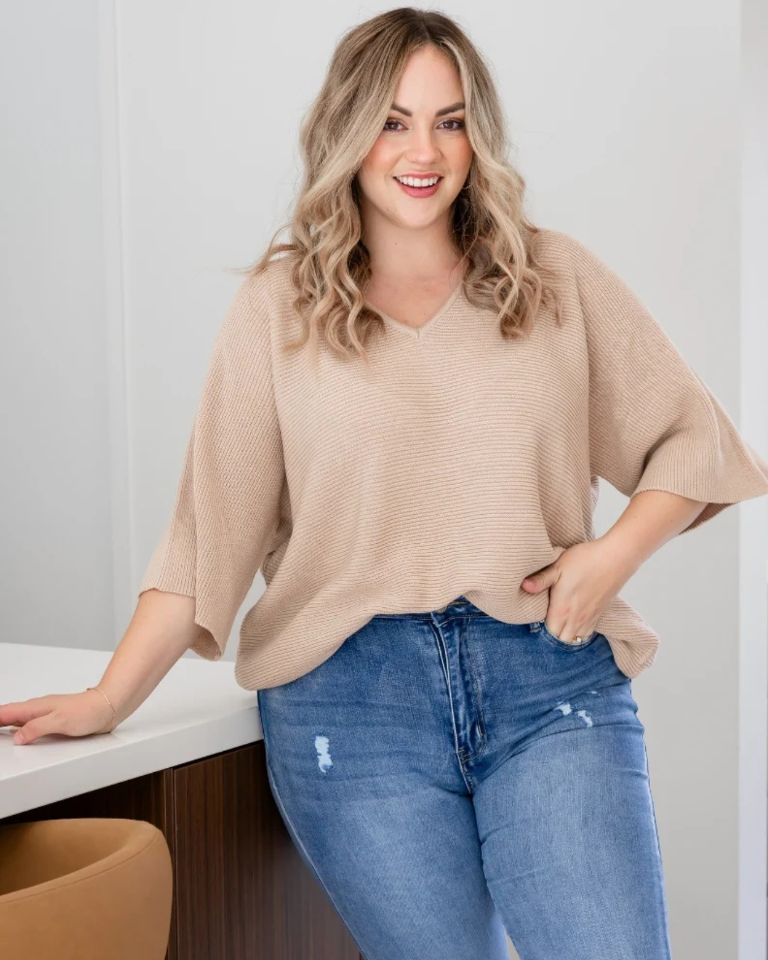 Bluză Casual din Tricot cu Mâneci Largi, cu Potrivire Confortabilă