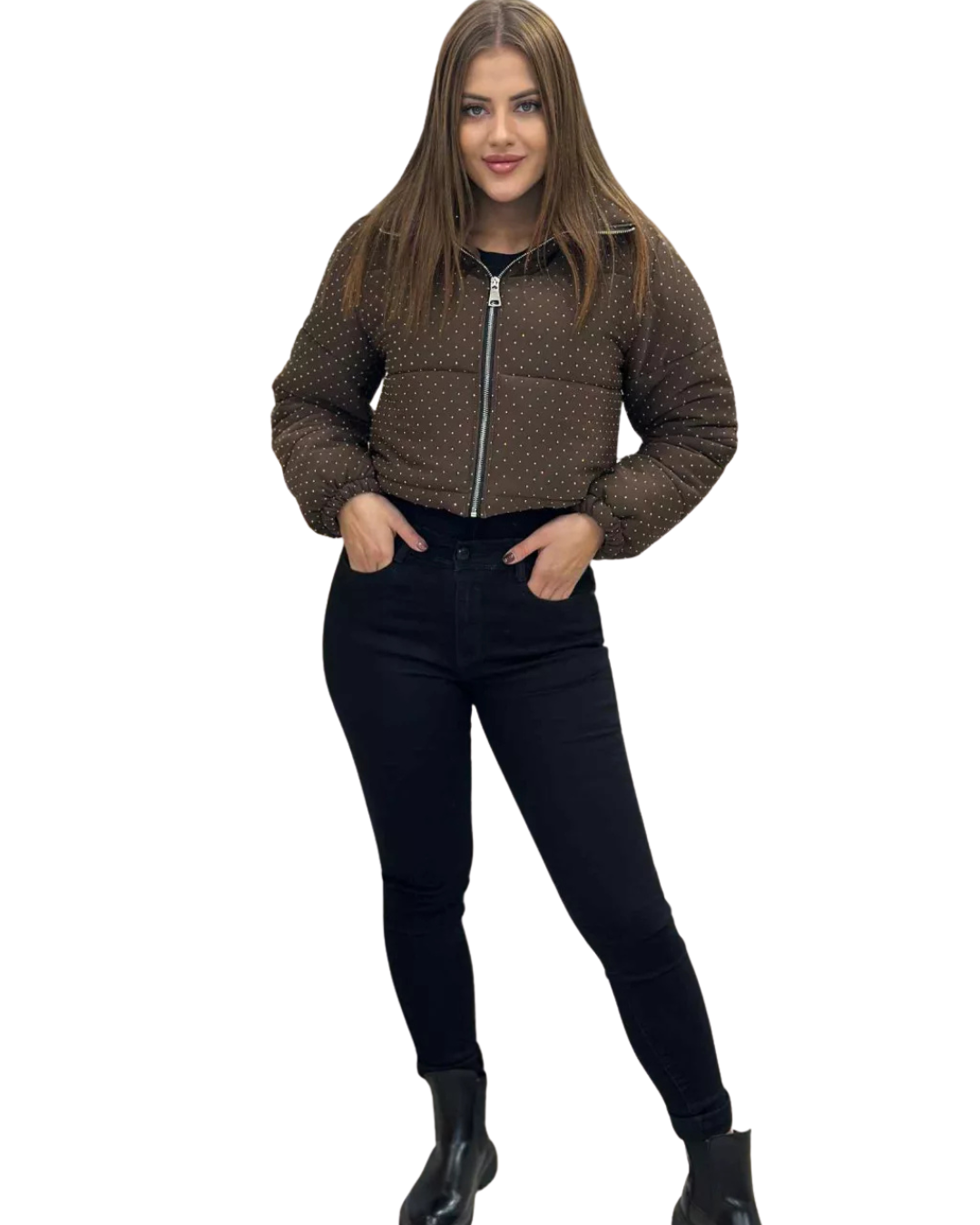 Palton de iarnă pentru femei cu pietre decorative și fermoar®