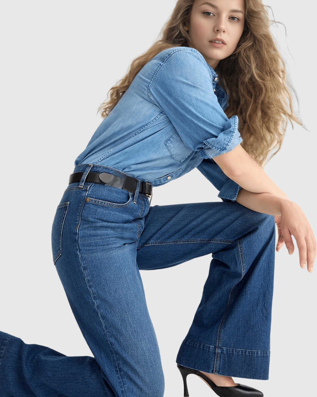 Blugi cu Picior Larg, Talie Înaltă și Control al Abdomenului