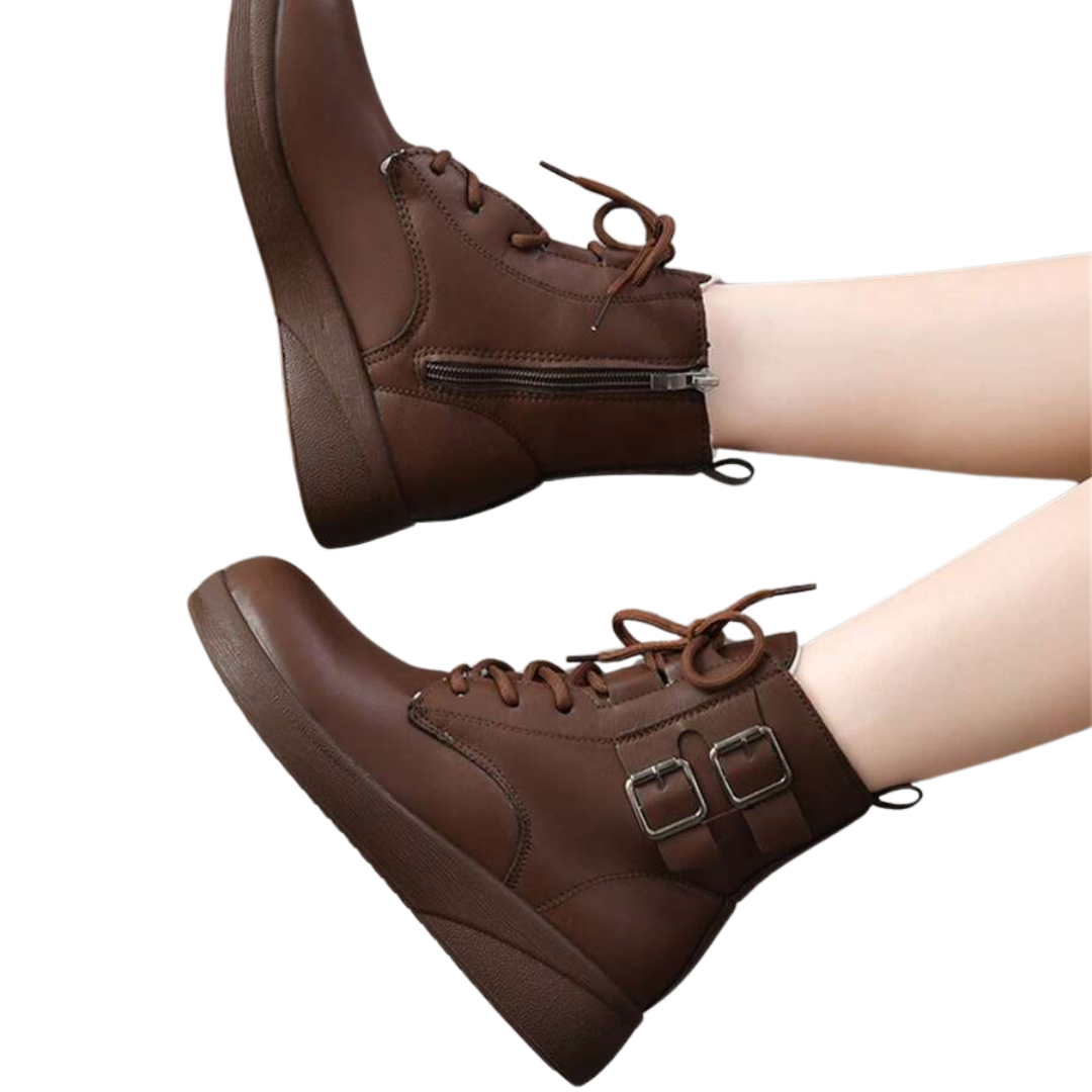 Cizme înalte din piele moale pentru femei cu șireturi și căptușeală din bumbac