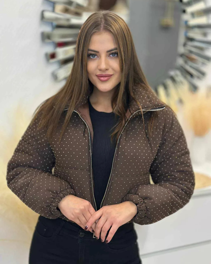 Palton de iarnă pentru femei cu pietre decorative și fermoar®