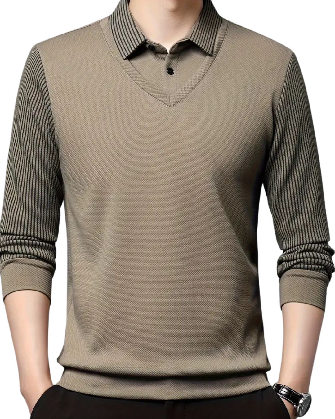 Cămașă din Două Piese cu Guler Fals în Dungi pentru Bărbați®