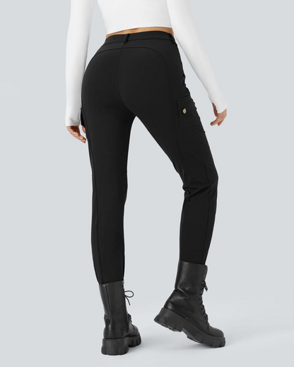 Pantaloni Casual Simpli și Conici cu Talie Înaltă și Mai Multe Buzunare pentru Femei