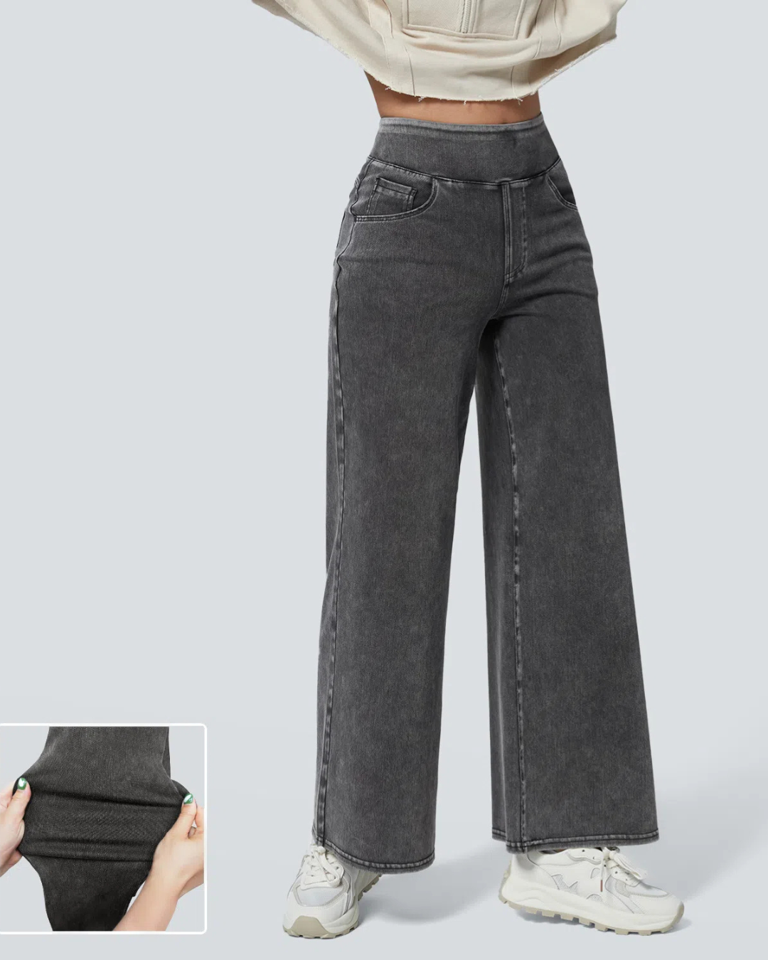 Pantaloni Largi cu Talia Înaltă și Mai Multe Buzunare pentru Femei