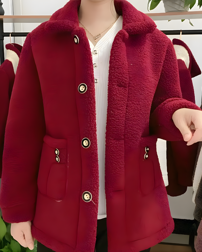 Palton Gros din Catifea cu Blană de Miel Pentru Femei