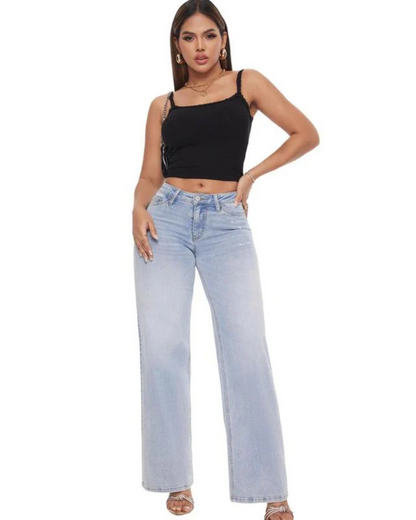 Blugi Largi cu Talie Medie-Joasă pentru Femei