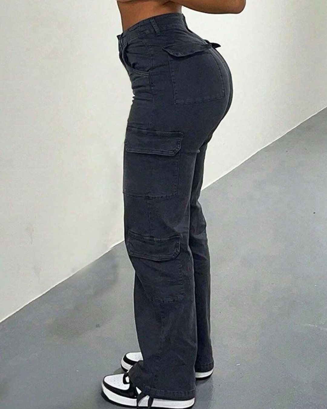 Pantaloni Cargo cu Talie Înaltă pentru Femei cu Multiple Buzunare