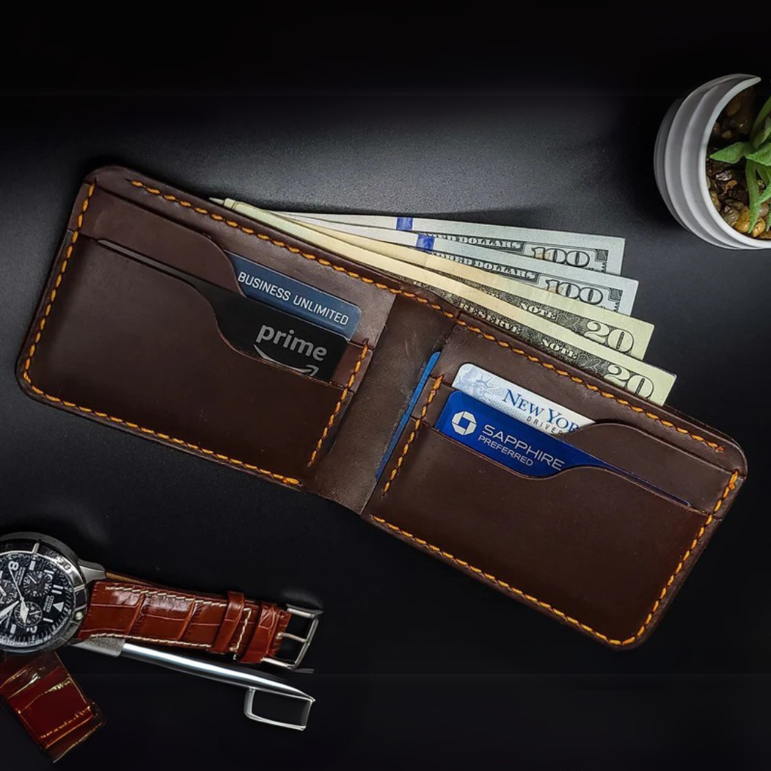 Portofel din piele cu design elegant și cusături întărite