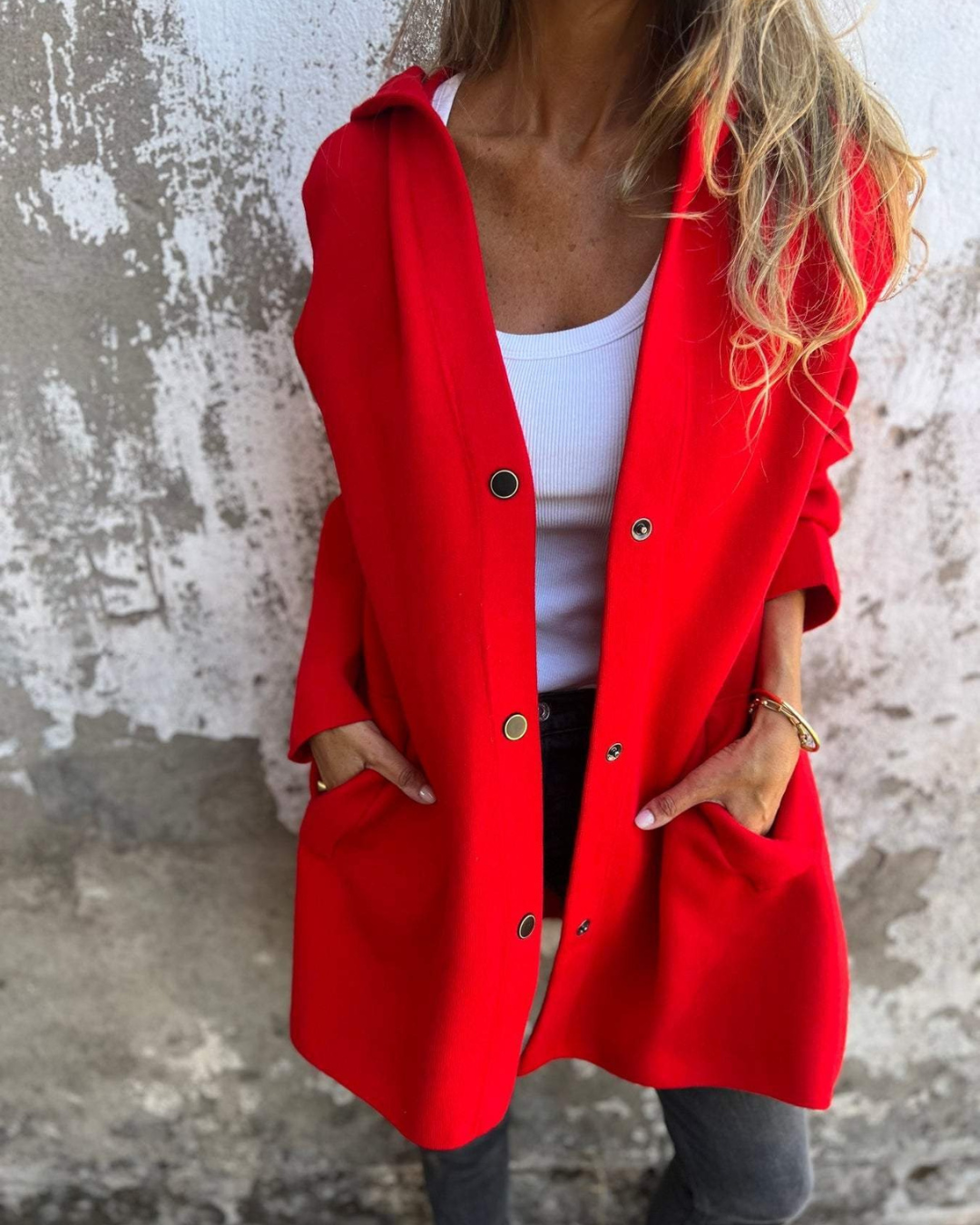 Jacheta casuală cu nasturi în față și buzunare pentru femei