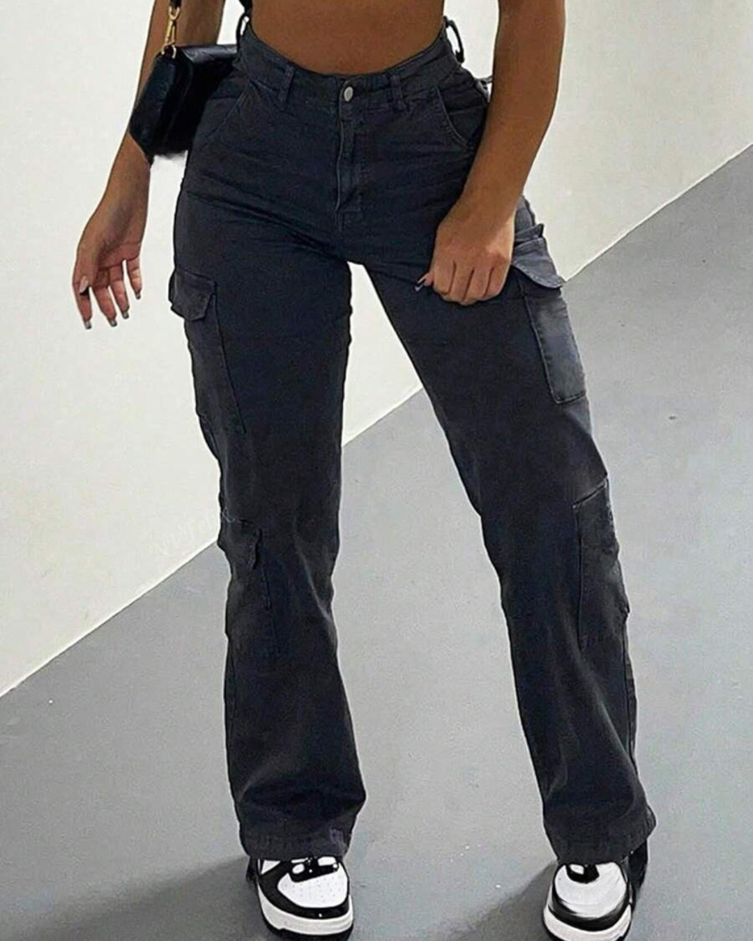 Pantaloni Cargo cu Talie Înaltă pentru Femei cu Multiple Buzunare