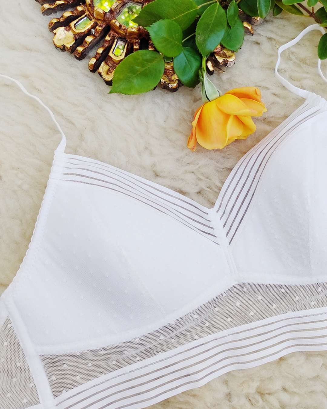 Bralette Top cu dantelă transparentă și bretele subțiri pentru un aspect confortabil și sofisticat ( OFERTĂ 2X1)