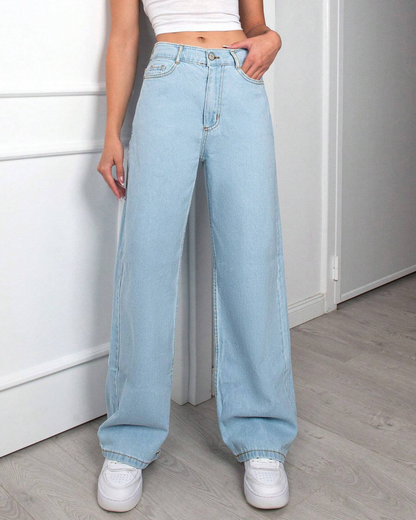 Blugi Largi și Ușori cu Talie Înaltă și Stil Relaxat