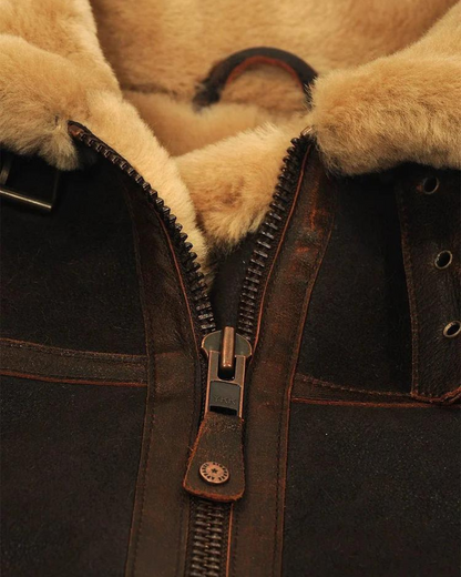 Jachetă Aviator Pentru Bărbați din Piele și Fleece