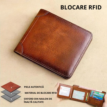 Portofel impermeabil din piele naturală cu blocare RFID multifuncțională