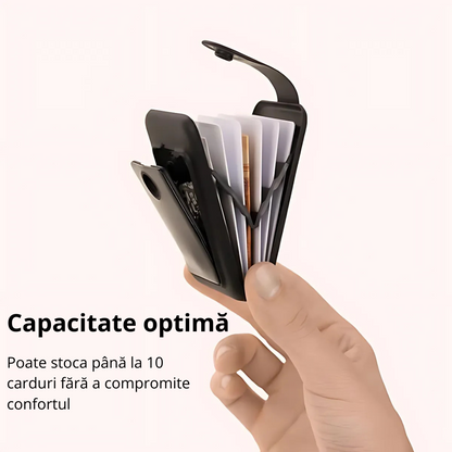 Portofel minimalist cu protecție RFID și design compact pentru carduri